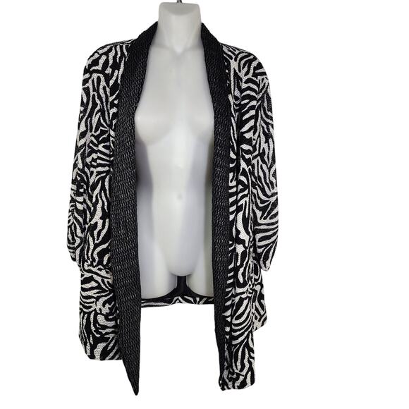 Mona Leah Couture Blazer Women XL Black White Animal Print Open 3/4 Ruched Sleev - Picture 1 of 9